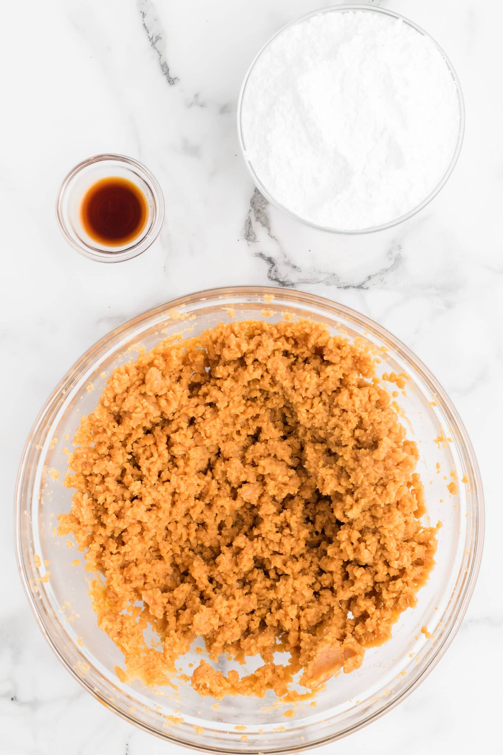 Beating peanut butter in a bowl