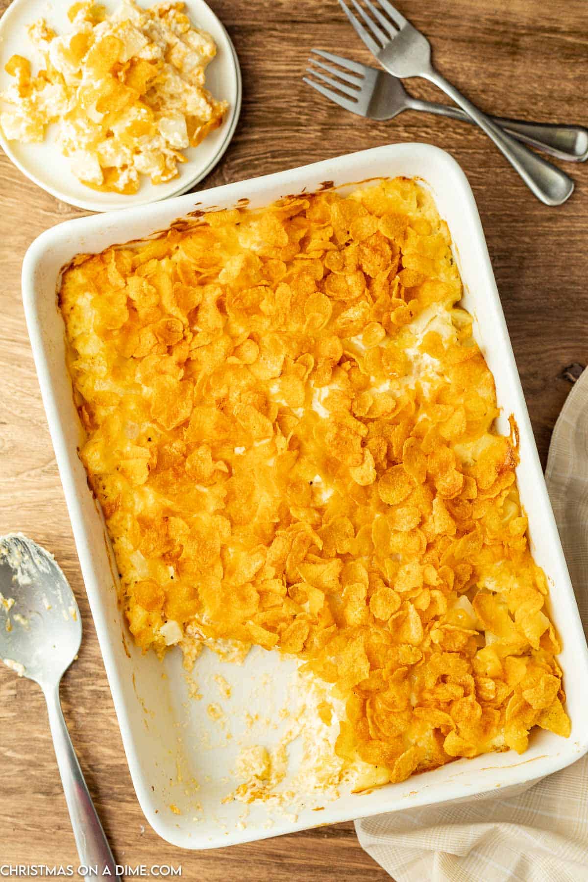 Funeral Potatoes in a casserole dish