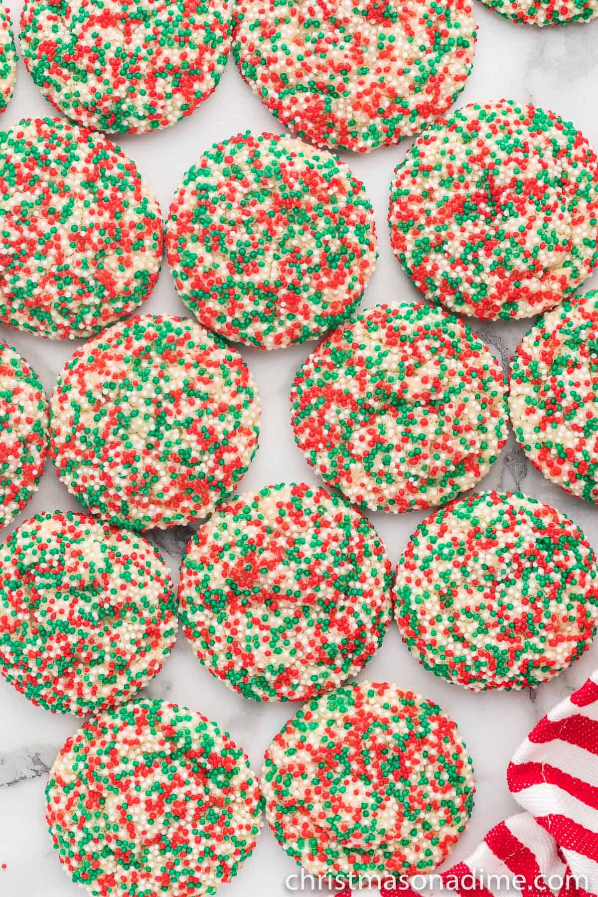 Christmas Sprinkle Cookies stacked